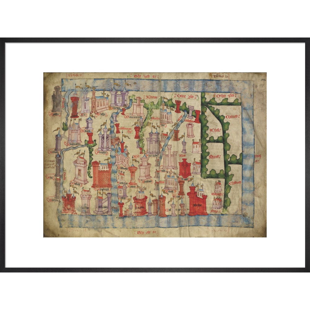 Hardyng's Map of Scotland print in black frame