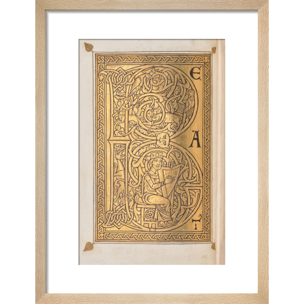 Decorated letter 'B' print in natural frame