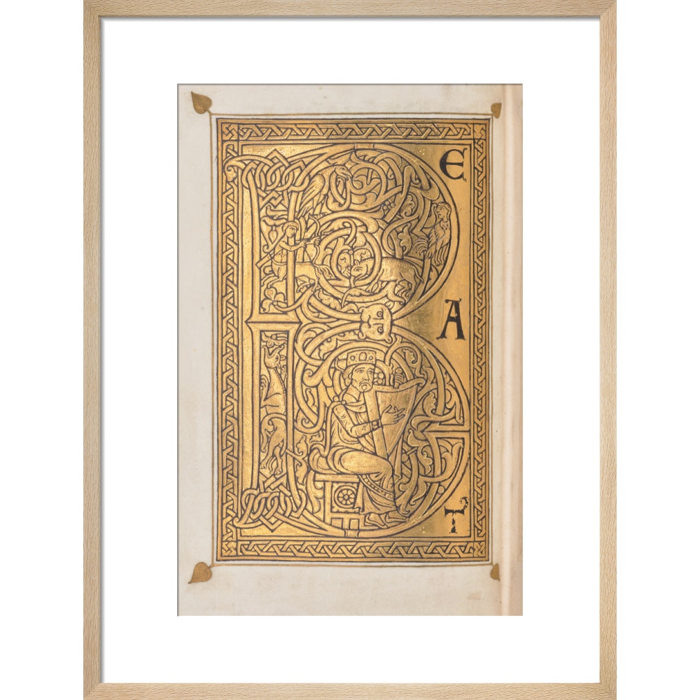 Decorated letter 'B' print in natural frame