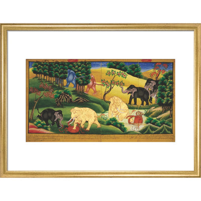 Scenes from the Jatakas print in gold frame