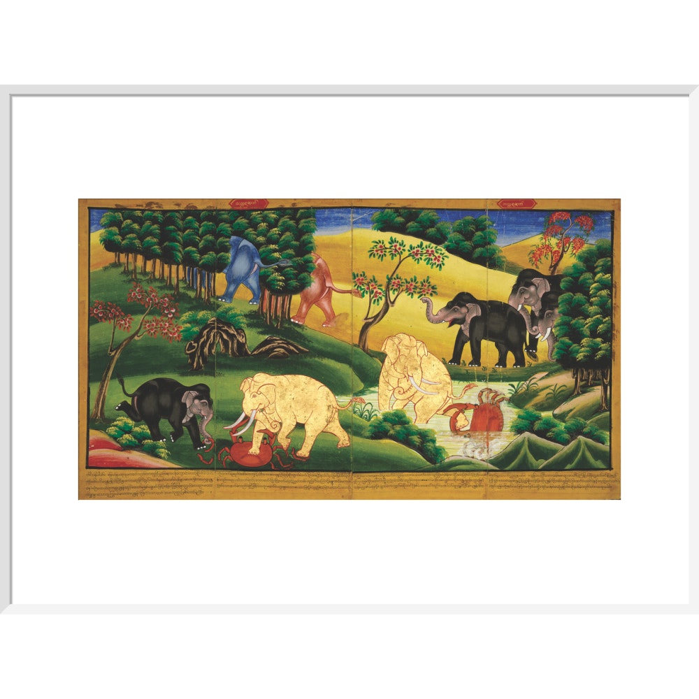 Scenes from the Jatakas print in white frame