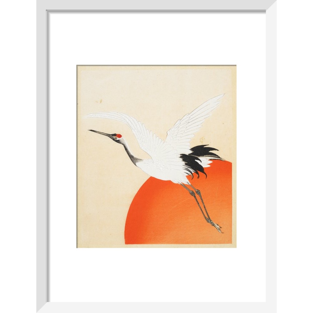 Flying Crane print in white frame