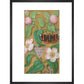 Flowers, caterpillar and butterfly print in black frame