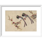 Long-tailed birds on plum tree branch print in white frame