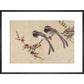 Long-tailed birds on plum tree branch print in black frame