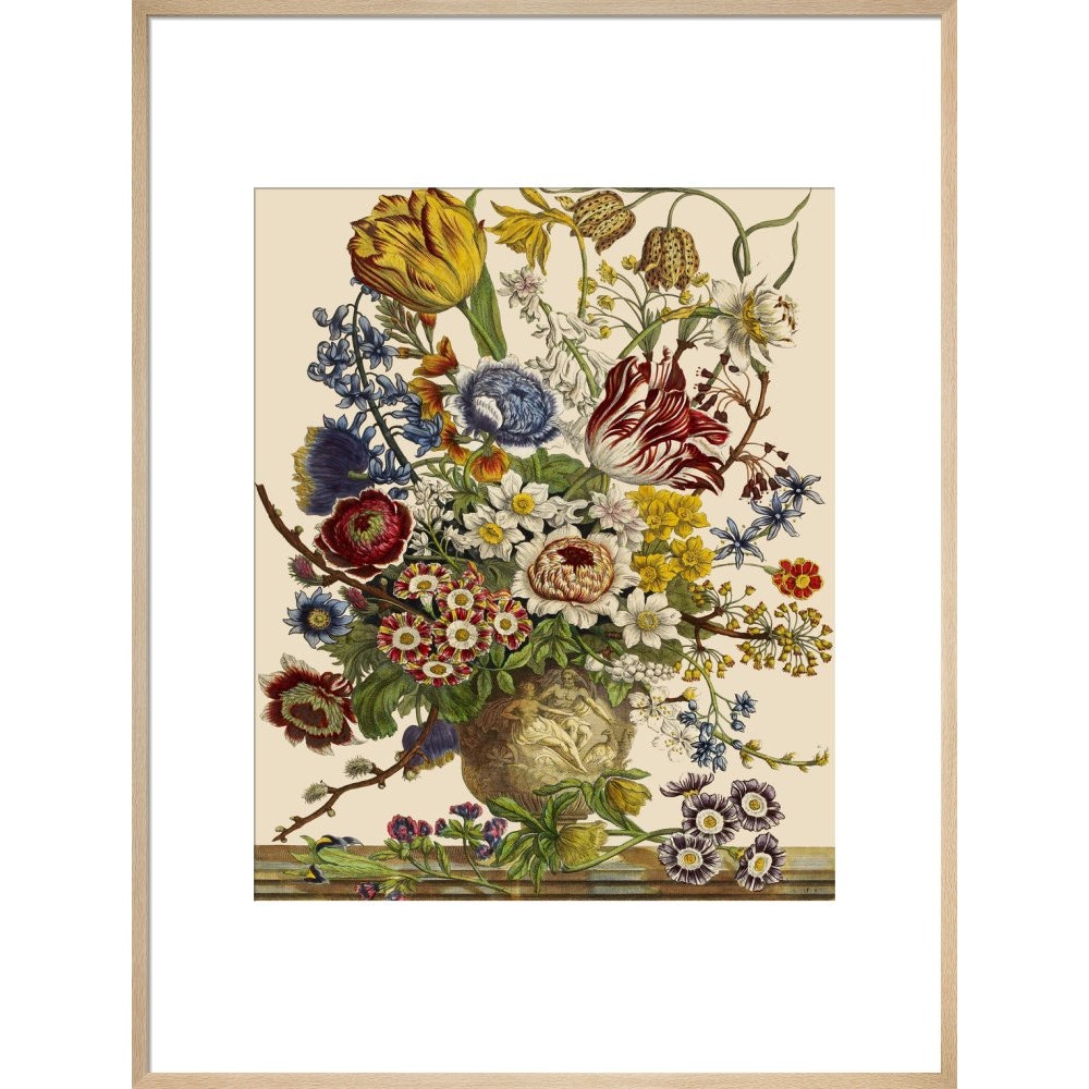 Flowers in a vase print in natural frame