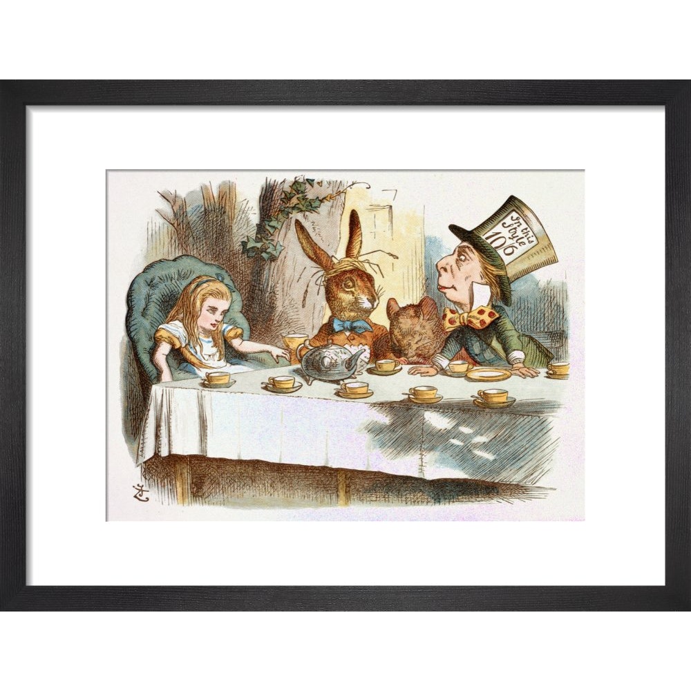 The Mad Hatter's Tea party print in black frame