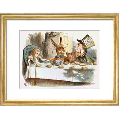 The Mad Hatter's Tea party print in gold frame