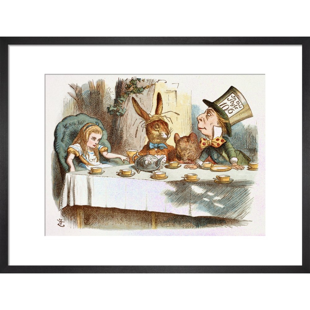 The Mad Hatter's Tea party print in black frame