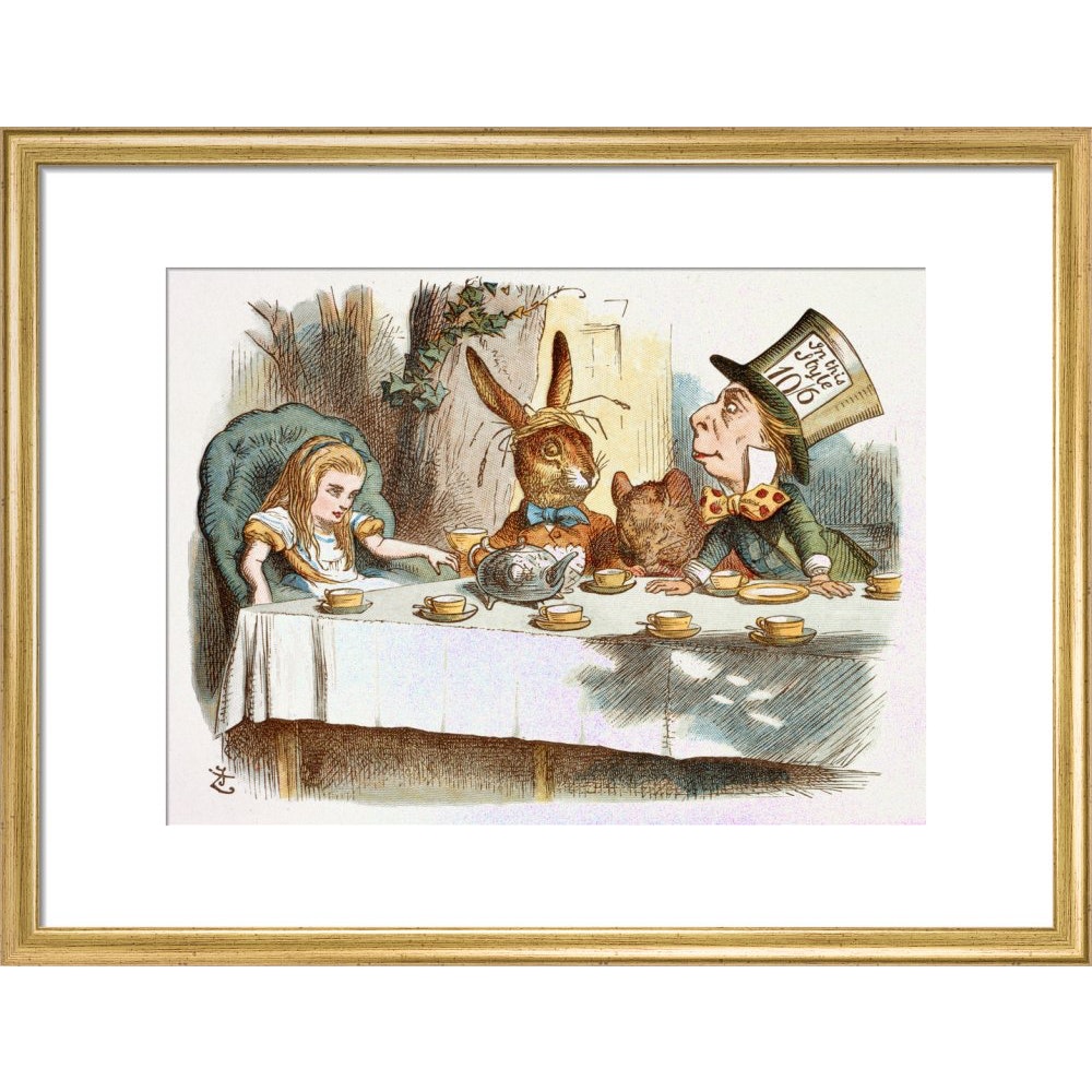The Mad Hatter's Tea party print in gold frame