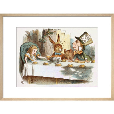 The Mad Hatter's Tea party print in natural frame