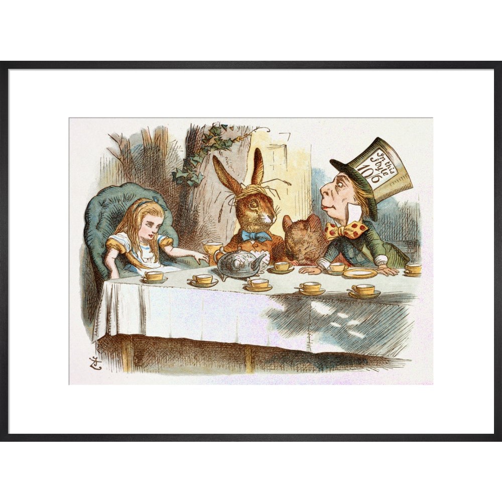 The Mad Hatter's Tea party print in black frame