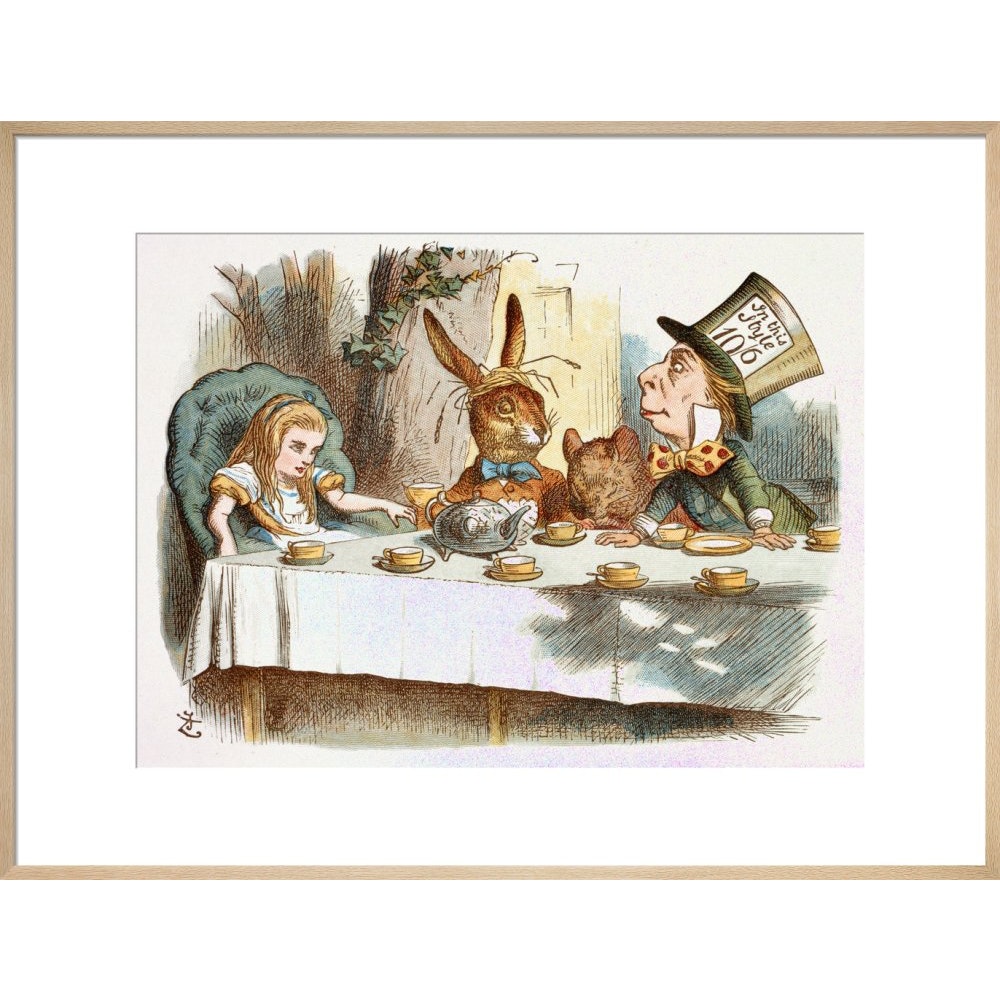 The Mad Hatter's Tea party print in natural frame