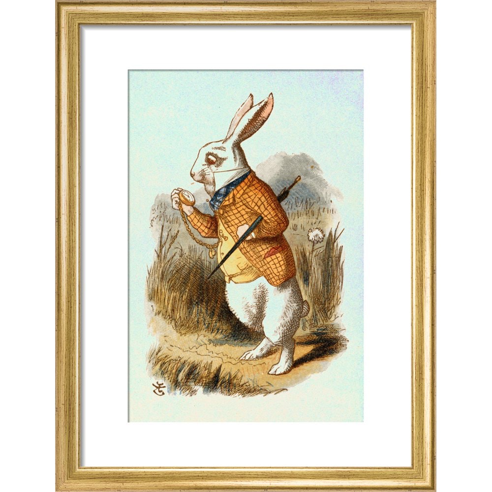 The White Rabbit print in gold frame