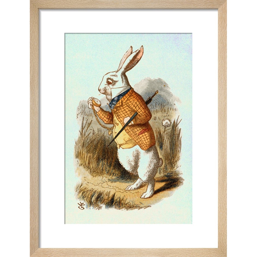 The White Rabbit print in natural frame