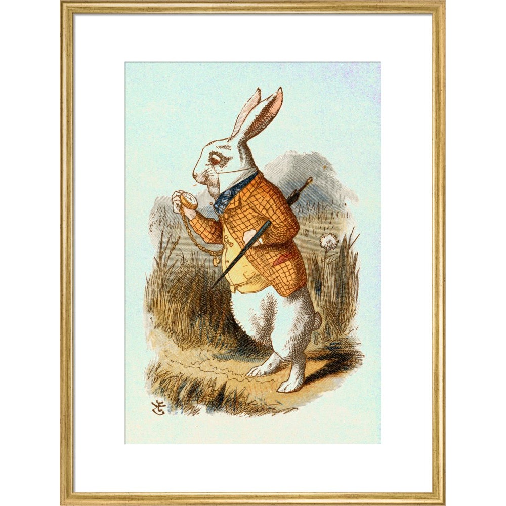 The White Rabbit print in gold frame
