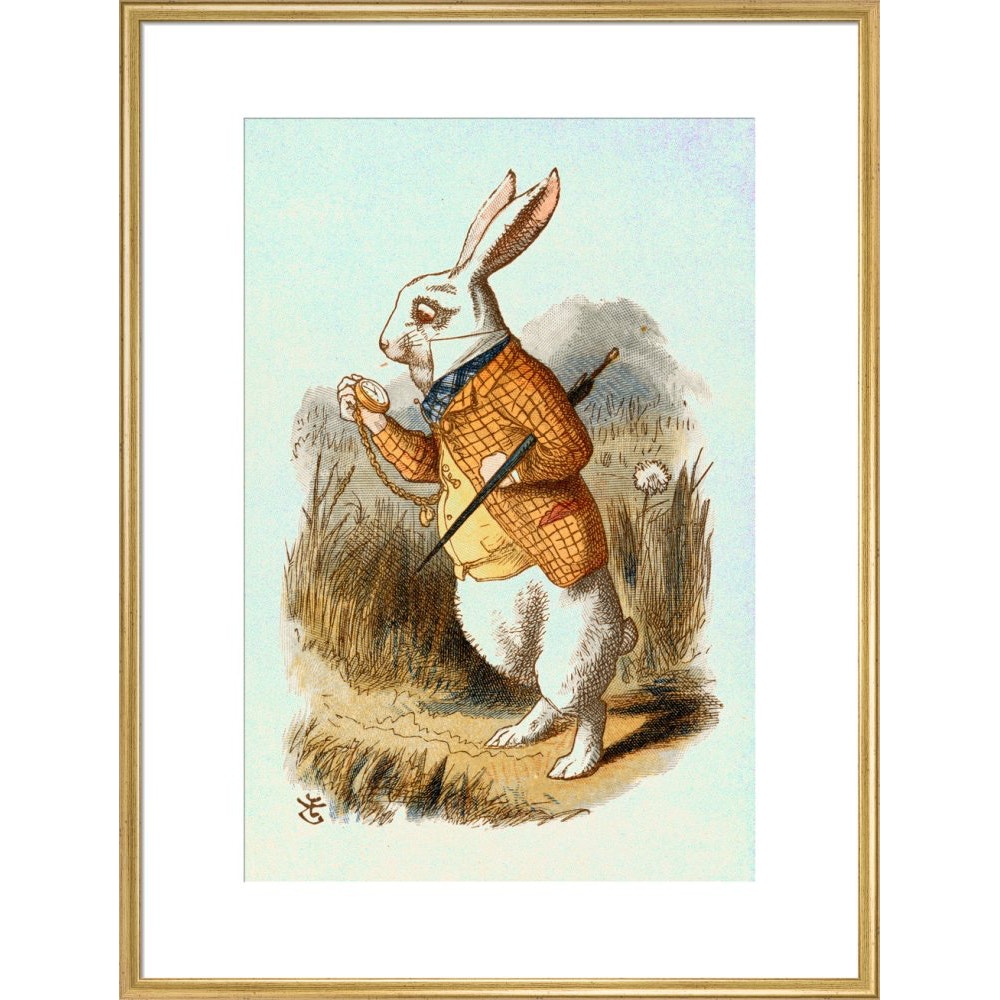 The White Rabbit print in gold frame