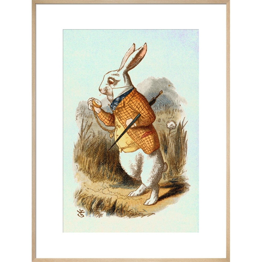 The White Rabbit print in natural frame
