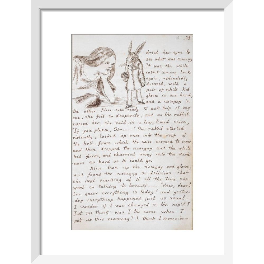 Alice and the White Rabbit print in white frame