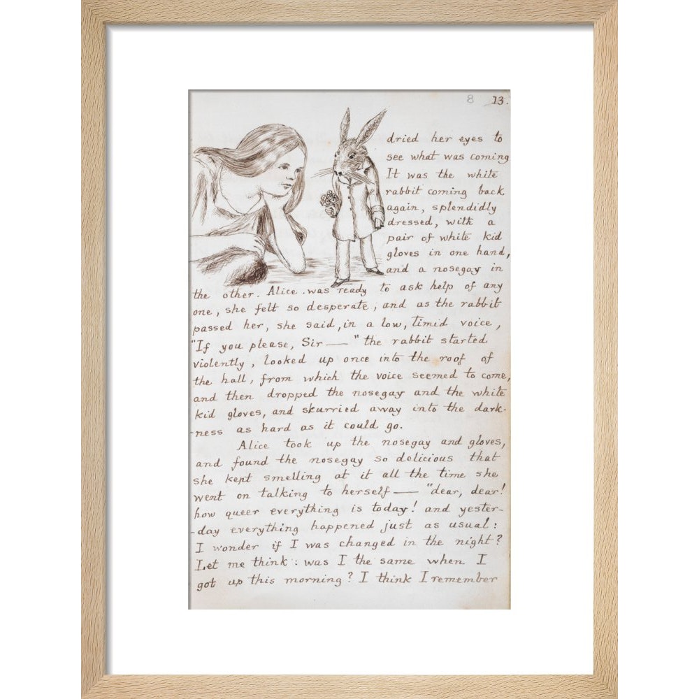 Alice and the White Rabbit print in natural frame