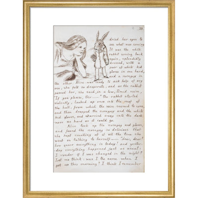 Alice and the White Rabbit print in gold frame