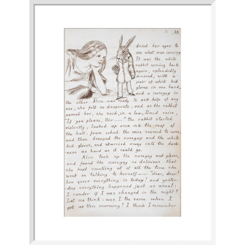 Alice and the White Rabbit print in white frame