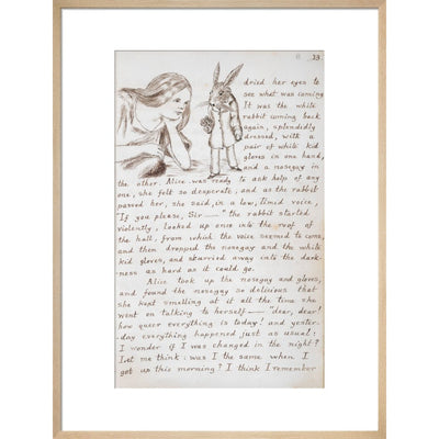 Alice and the White Rabbit print in natural frame