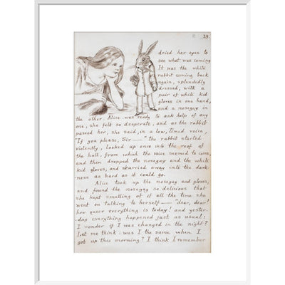 Alice and the White Rabbit print in white frame
