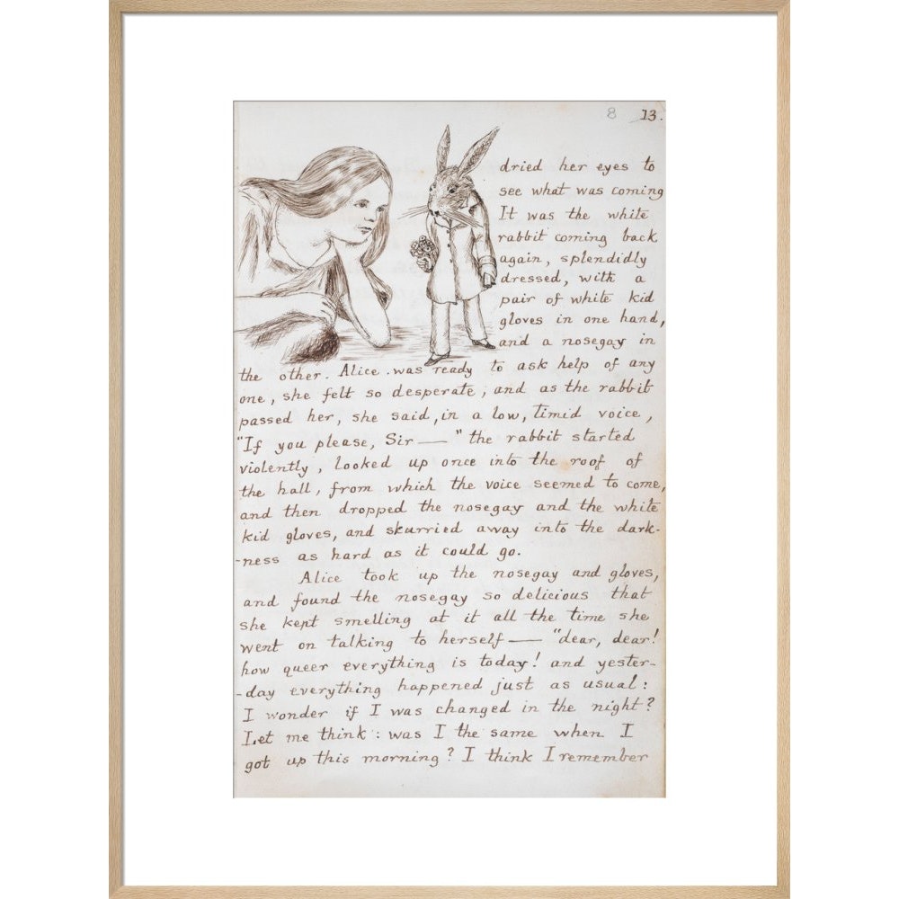 Alice and the White Rabbit print in natural frame