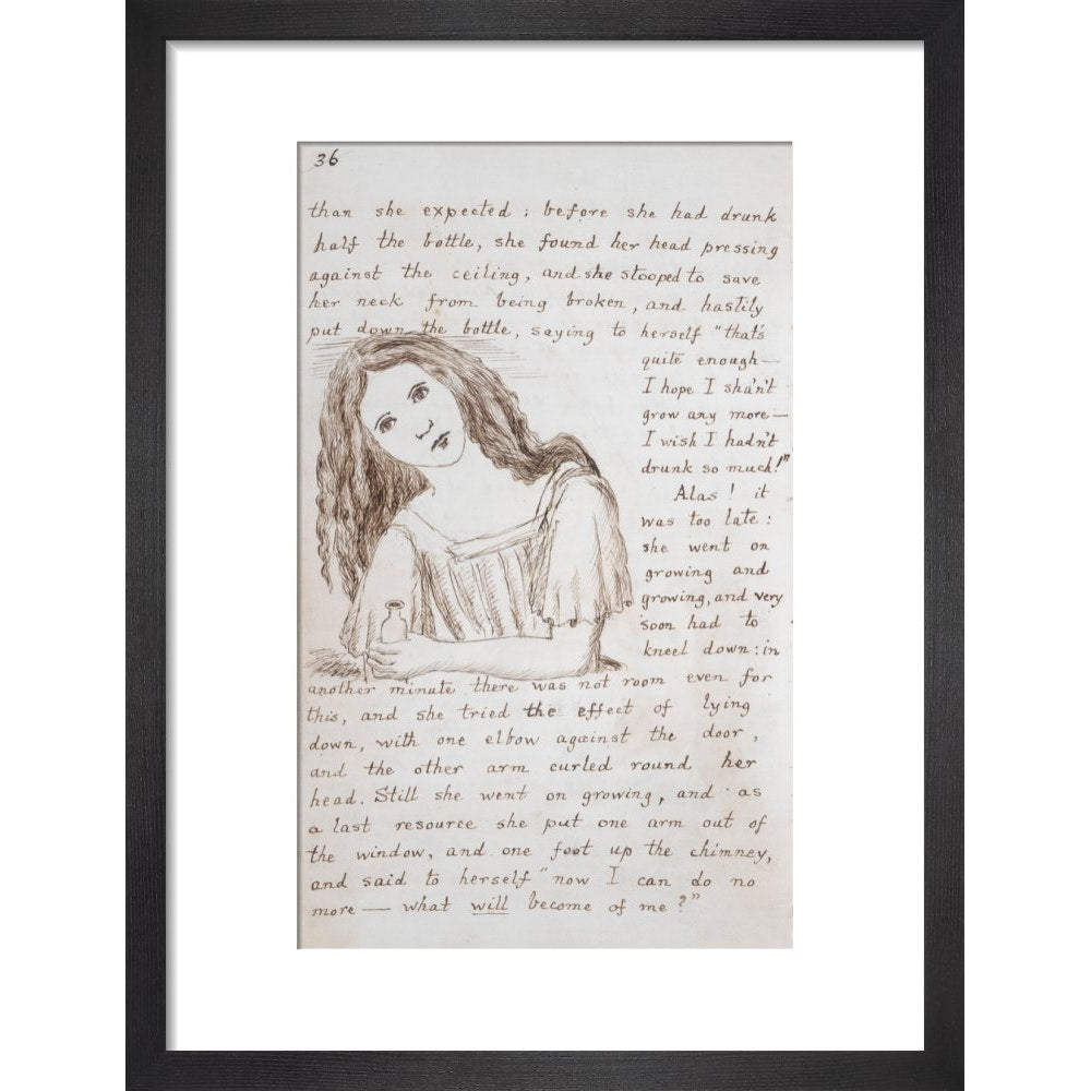 Alice puts down the bottle print in black frame