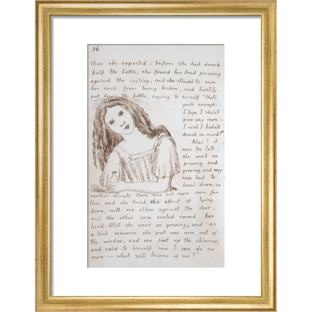 Alice puts down the bottle print in gold frame