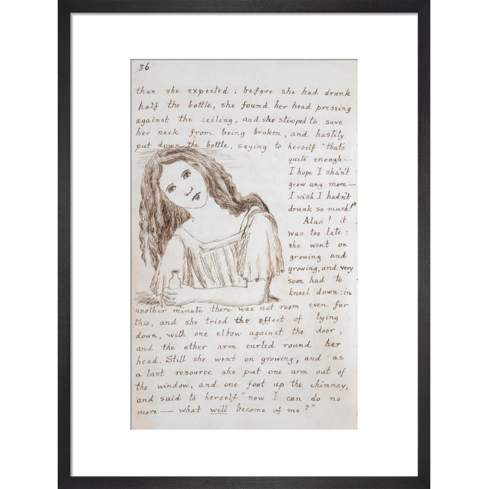 Alice puts down the bottle print in black frame