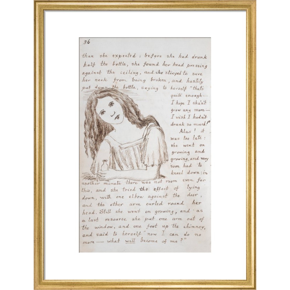Alice puts down the bottle print in gold frame