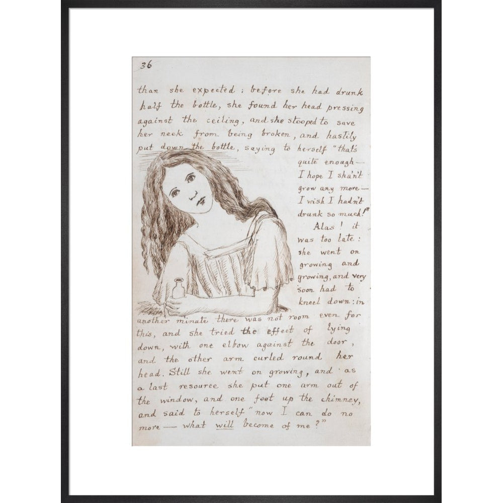 Alice puts down the bottle print in black frame