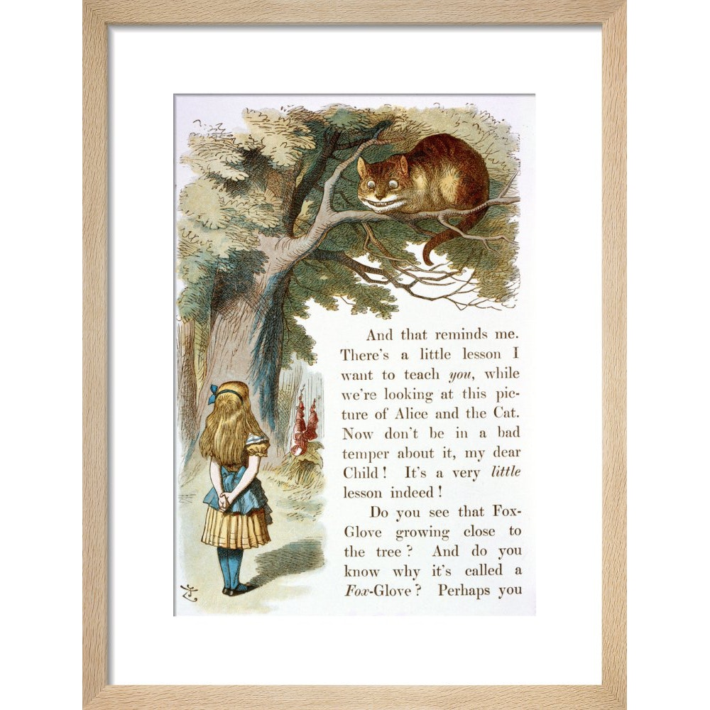 Alice and the Cheshire Cat print in natural frame