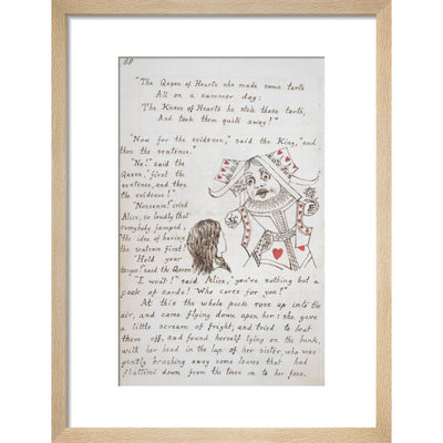 Alice and the Queen of Hearts print in natural frame