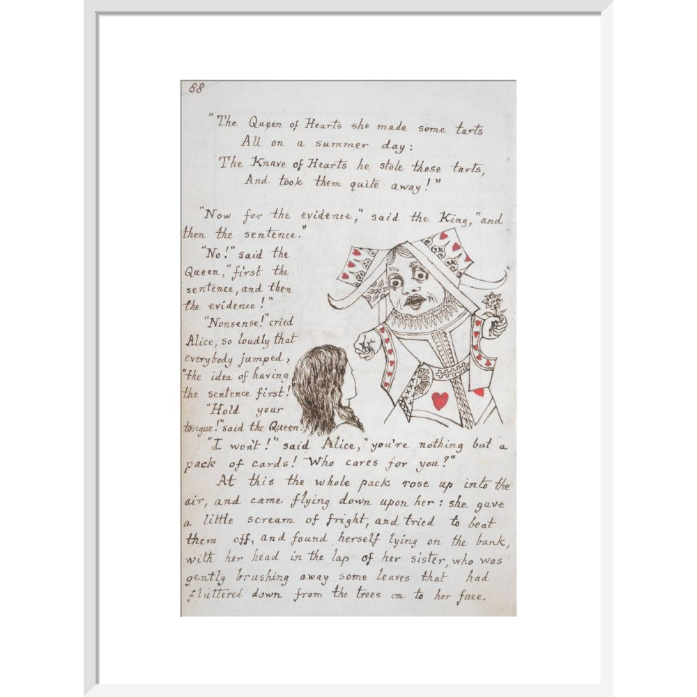 Alice and the Queen of Hearts print in white frame