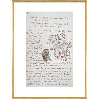 Alice and the Queen of Hearts print in gold frame