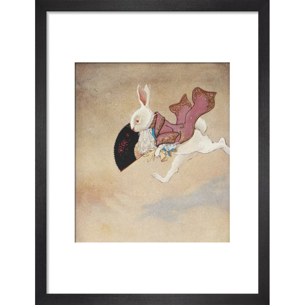 White Rabbit print in black frame