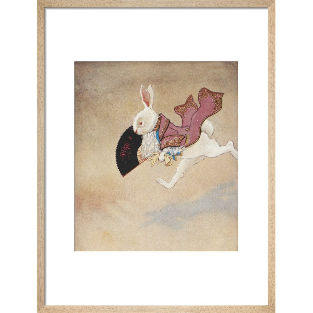White Rabbit print in natural frame