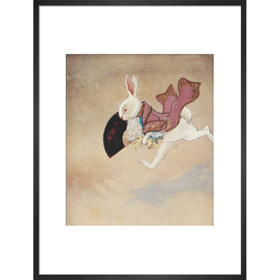 White Rabbit print in black frame