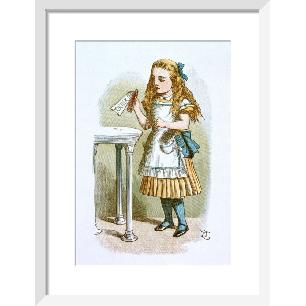Drink me print in white frame
