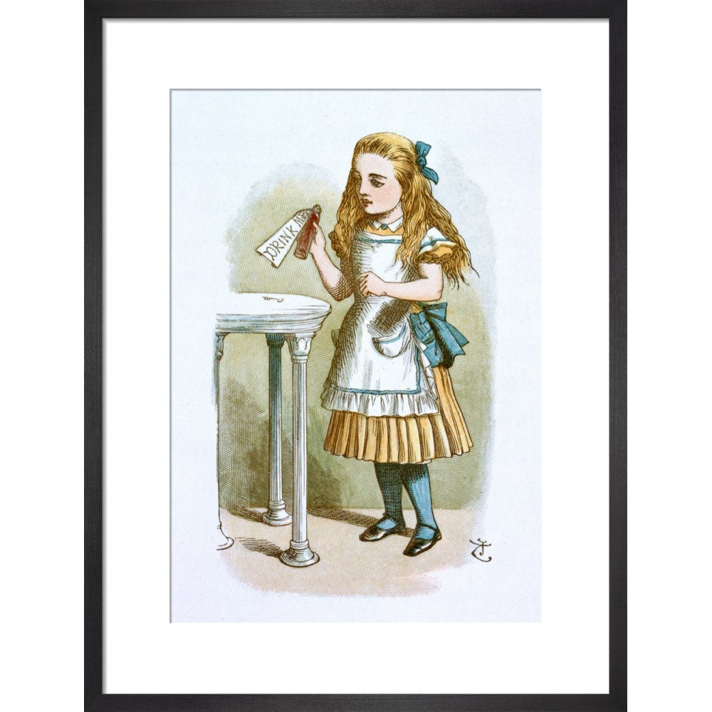 Drink me print in black frame