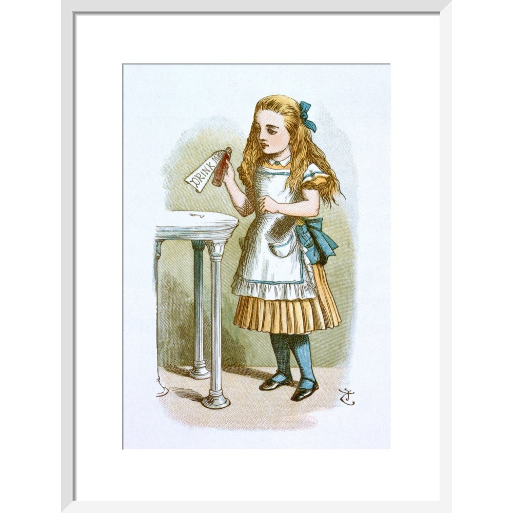 Drink me print in white frame