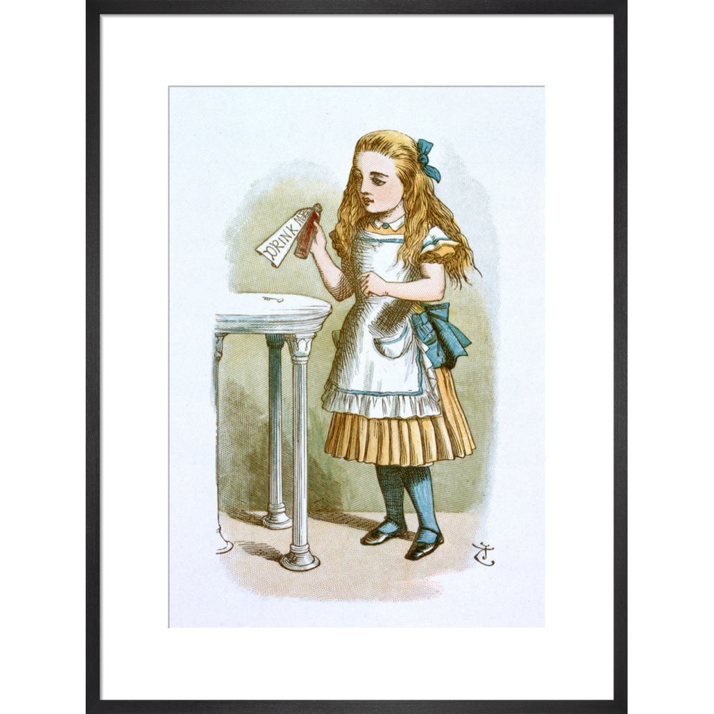Drink me print in black frame