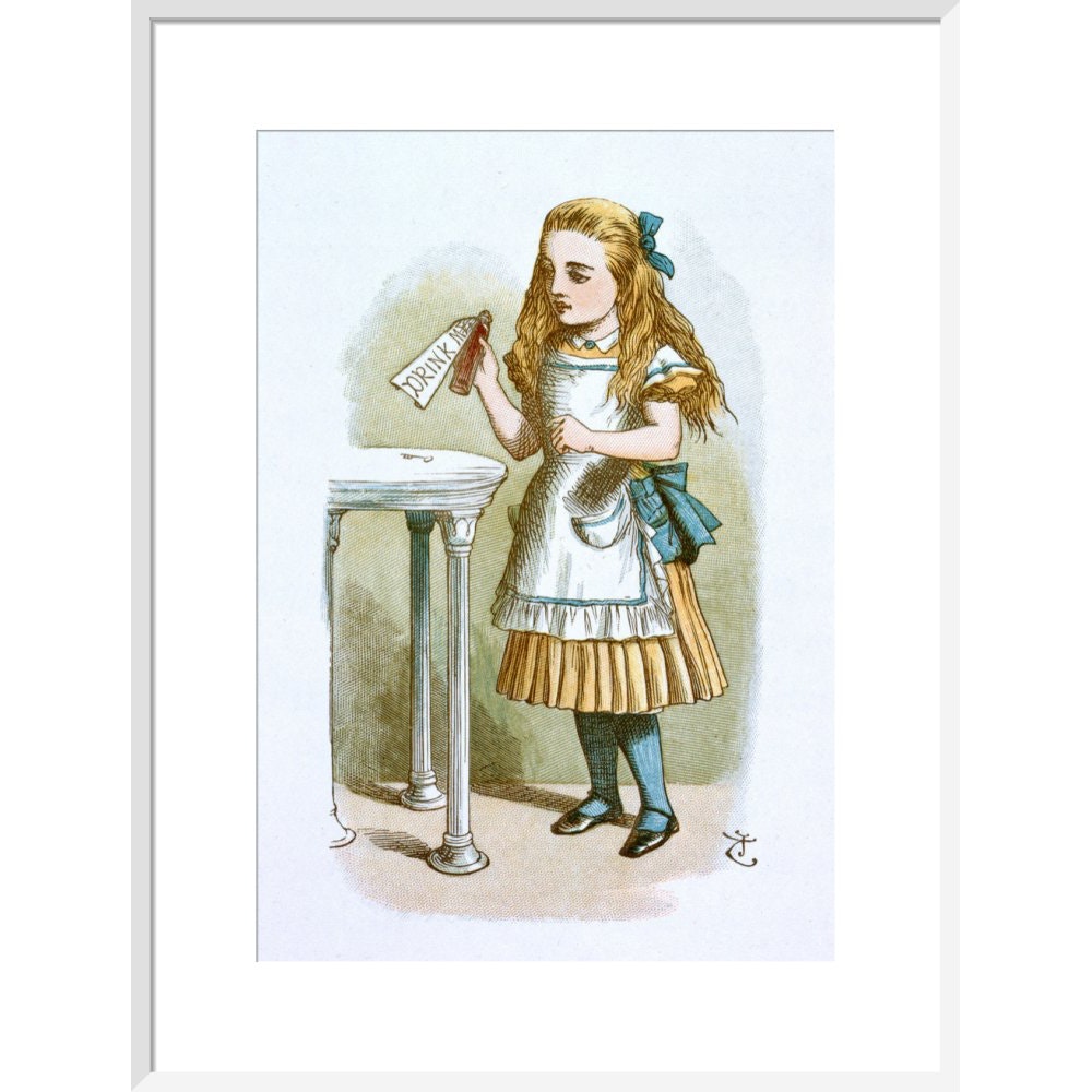 Drink me print in white frame