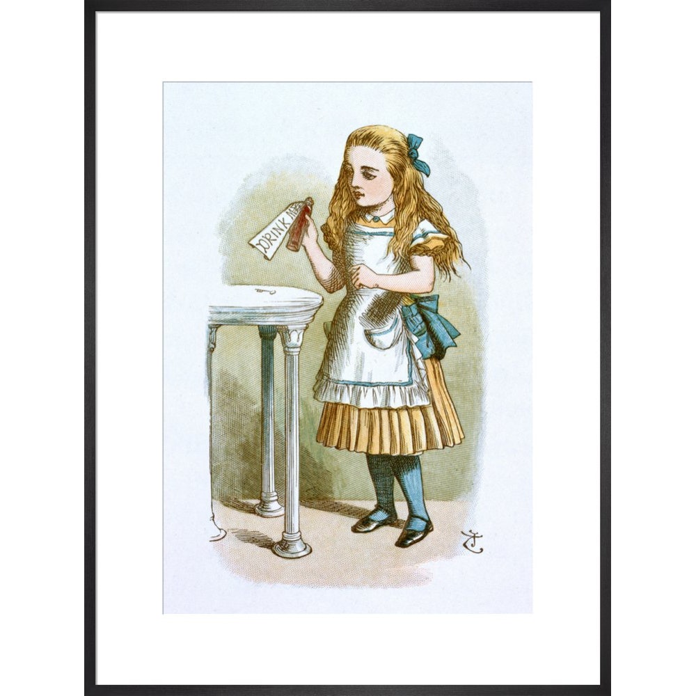 Drink me print in black frame