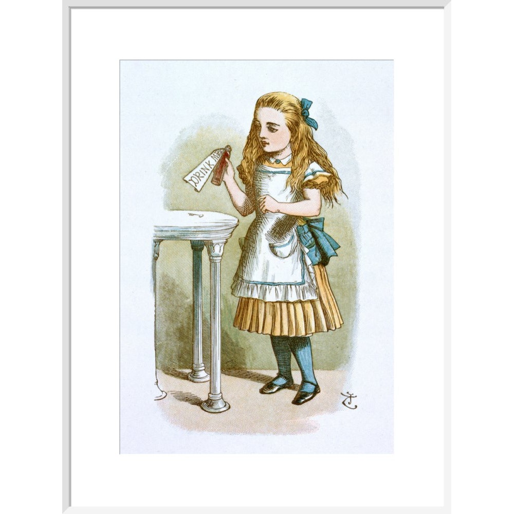 Drink me print in white frame