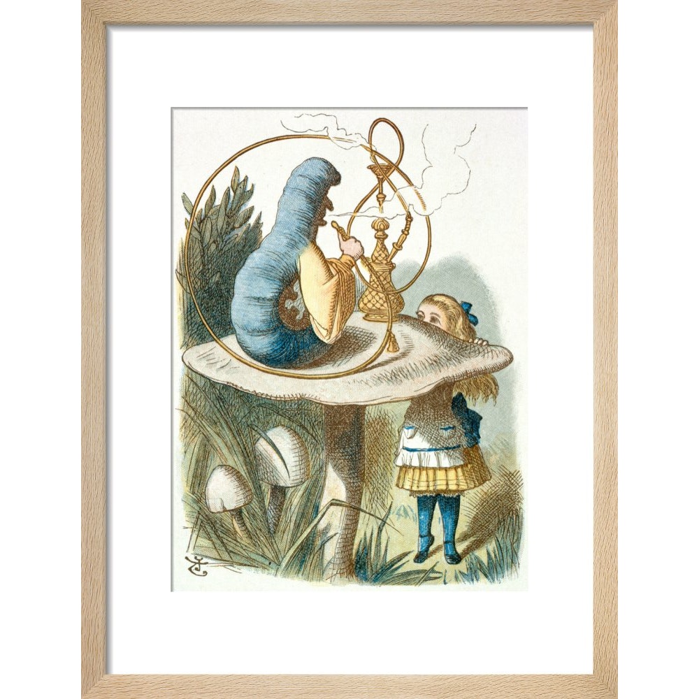 Alice meets the blue caterpillar print in natural frame