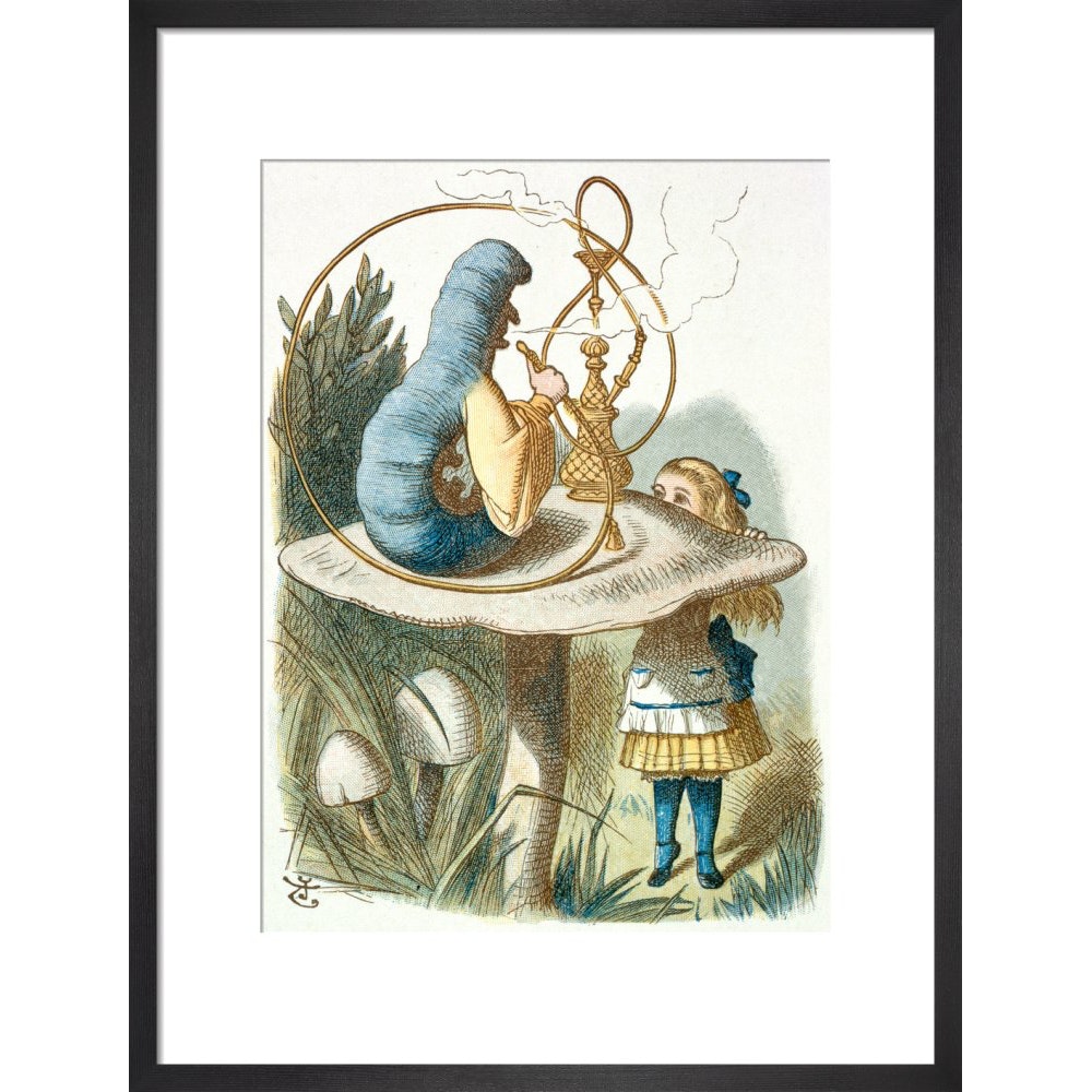 Alice meets the blue caterpillar print in black frame